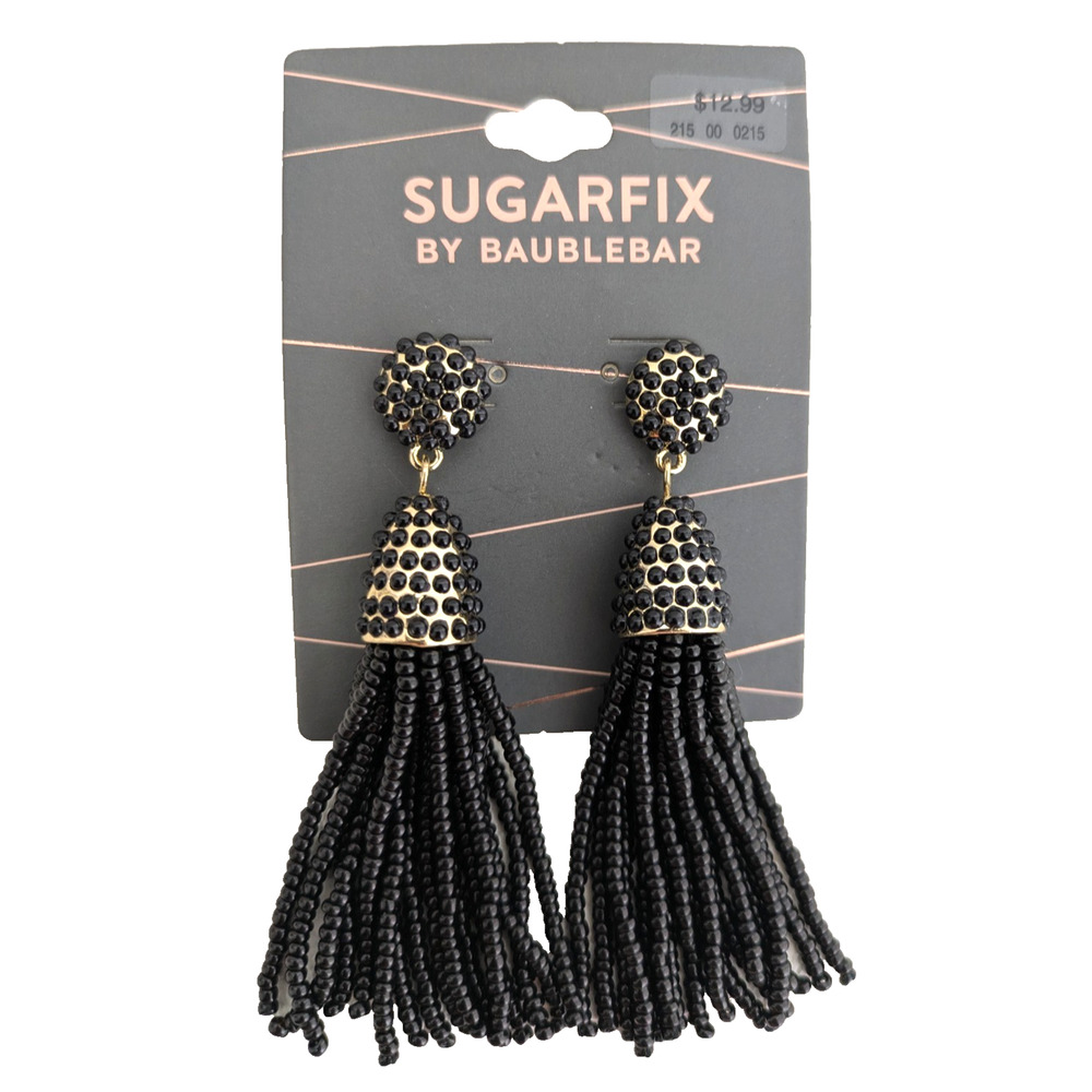 Sugarfix by Baublebar Beaded Tassel Earrings Black Wedding Party Prom